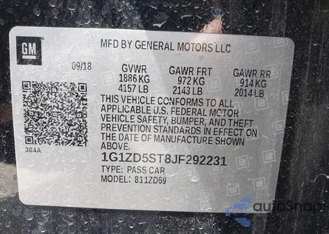 2018 Chevrolet Malibu Lt from USA, damaged, VIN 1G1ZD5ST8JF292231